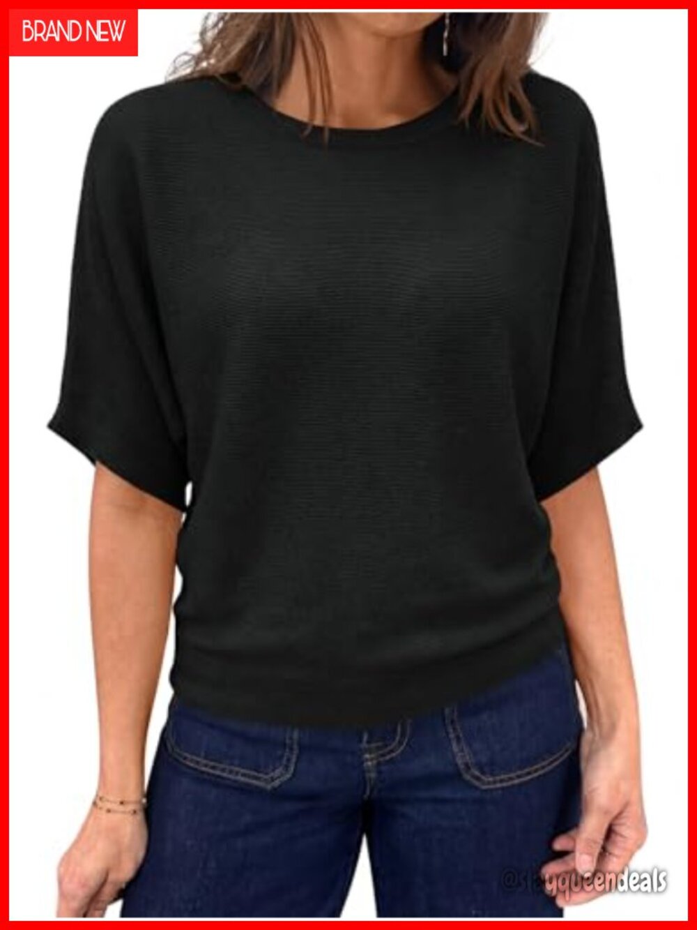 Womens Short Sleeve Sweater Boat Neck Batwing Knit Top Casual Summer
